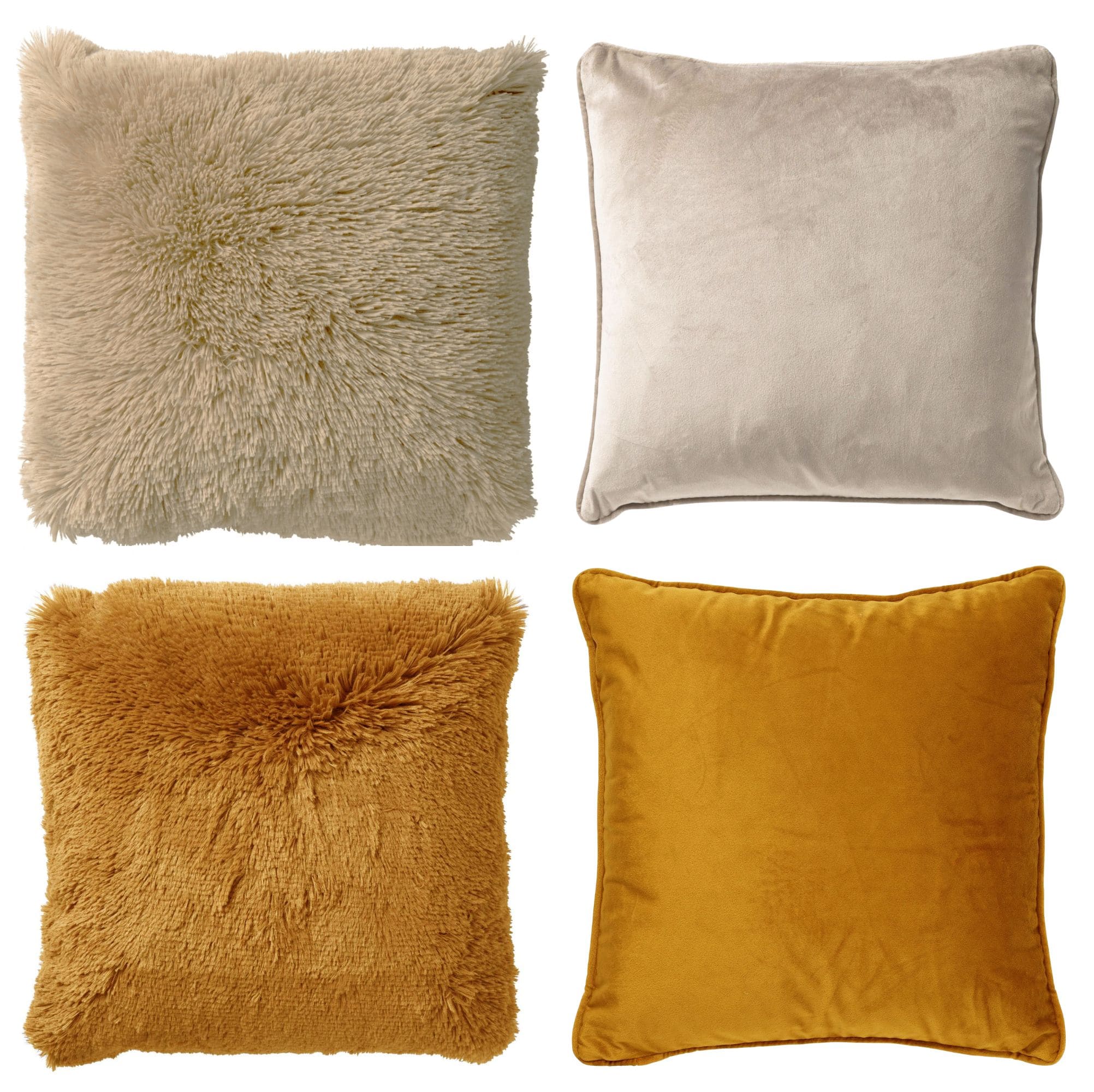 KUSSENSET - 4-delig - Fluffy & Velvet - 45x45 cm - inclusief binnenkussens - beige, geel