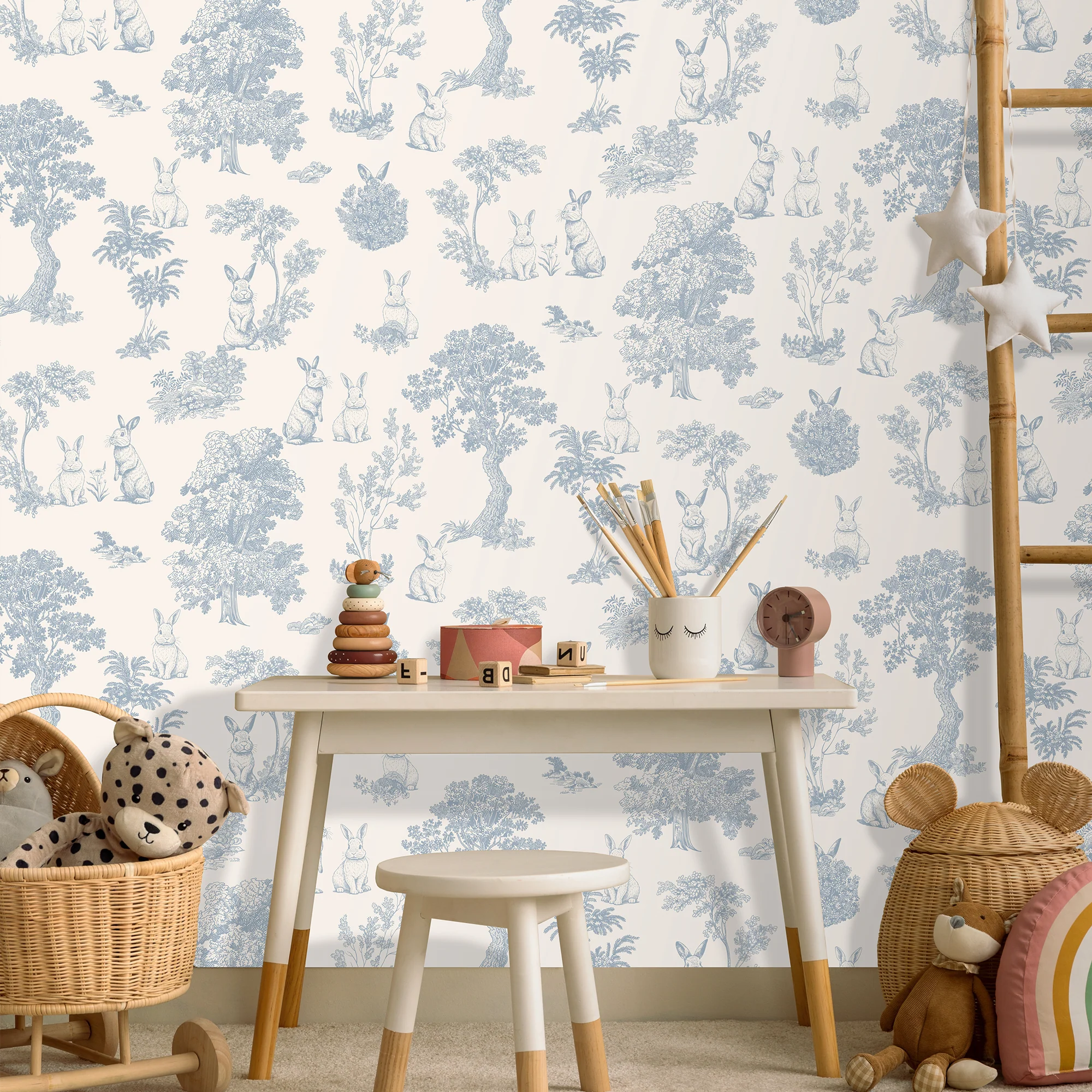 Papier peint intissé LAPINOU terracotta rosé et écru