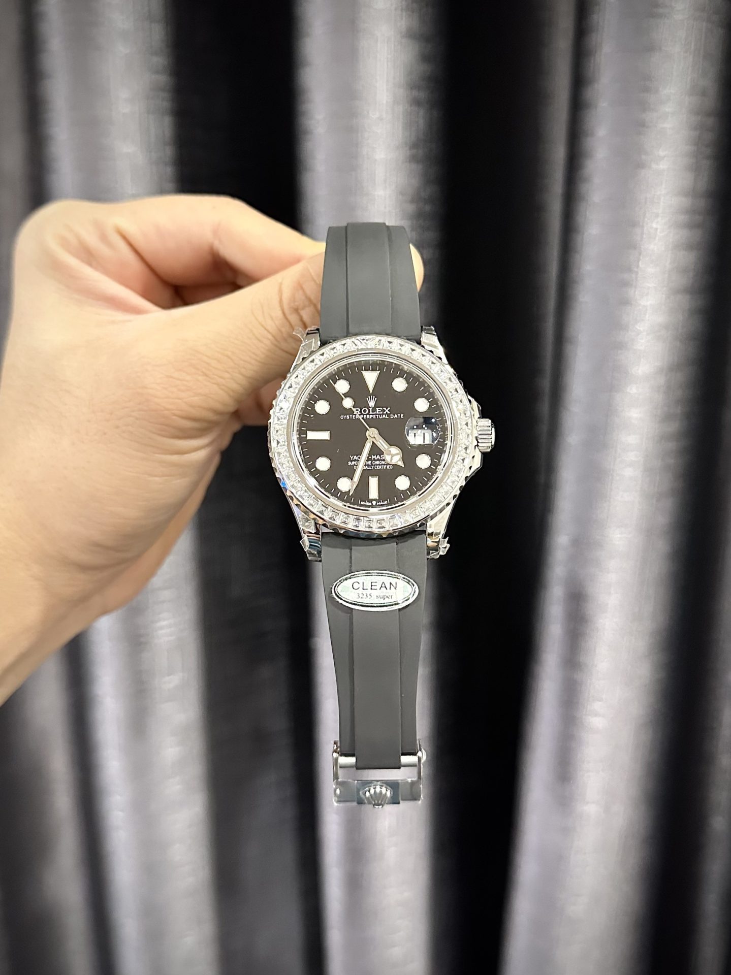 Rolex Yacht-Master 904L Steel Black Dial With Diamonds 40mm Oysterflex Super Clone