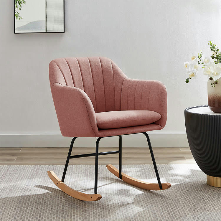ELSA - Fauteuil  tissu rose poudré rocking chair