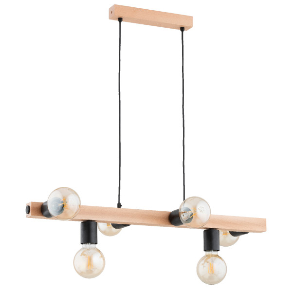 Lampa wisząca jasne drewno-czarna IMPULS 6xE27x15W wym: 75x18x80 cm Alfa