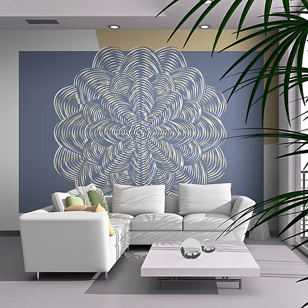 Papier peint intissé panoramique ornement blanc 300x231 cm
