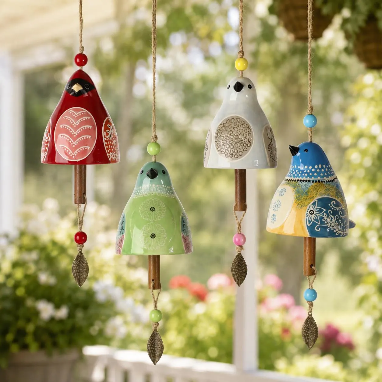 Unique Bird Lover Gift, Custom Name Bird Chime, Garden Porch Wind Ornament,Personalized Ceramic Bird Hanging Decor, Memorial Keepsake