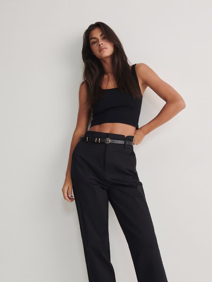 Trousers With Tie Waist Belt
