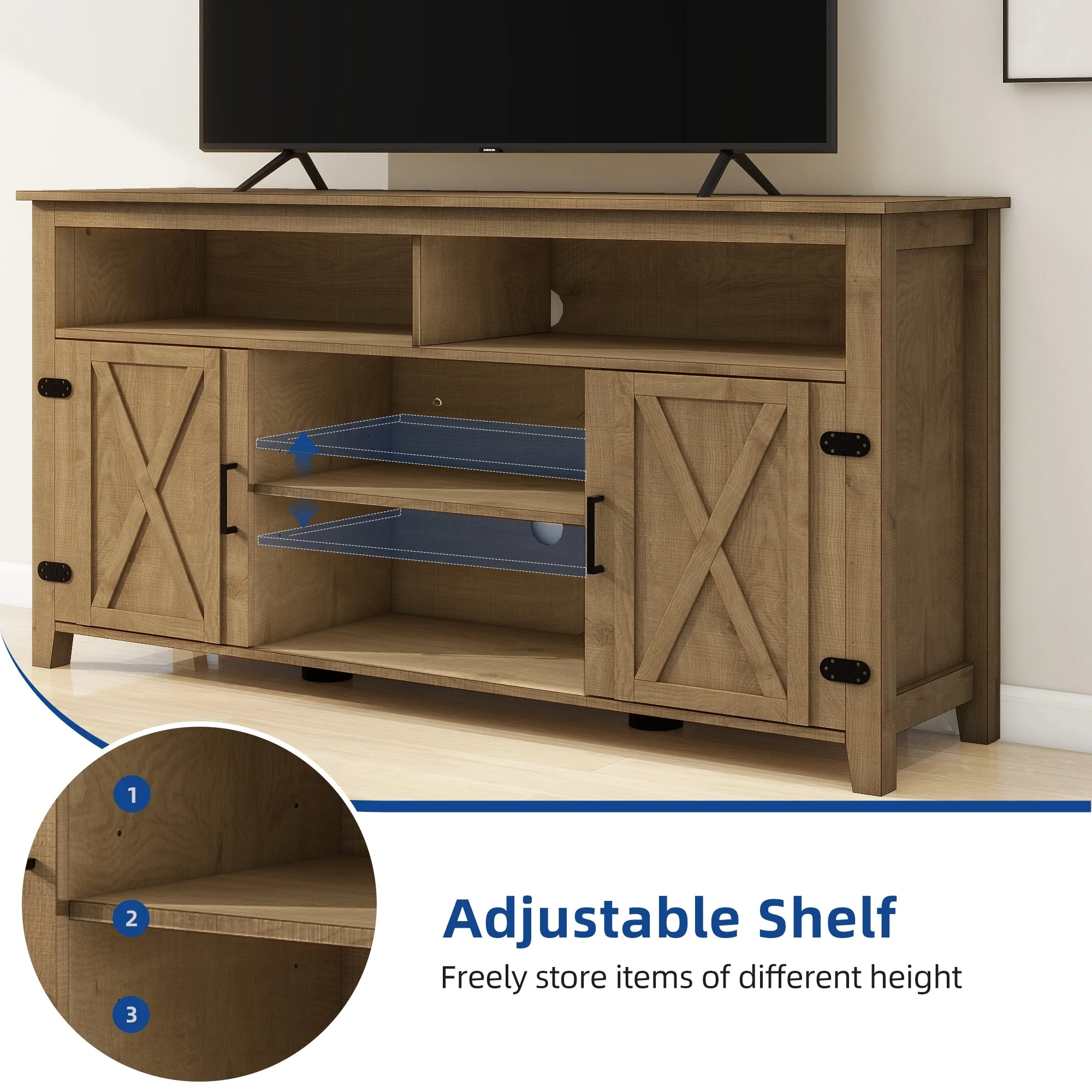 Moasis Farmhouse Highboy TV Stand for 65-Inch TV Barn Door Entertainment Center