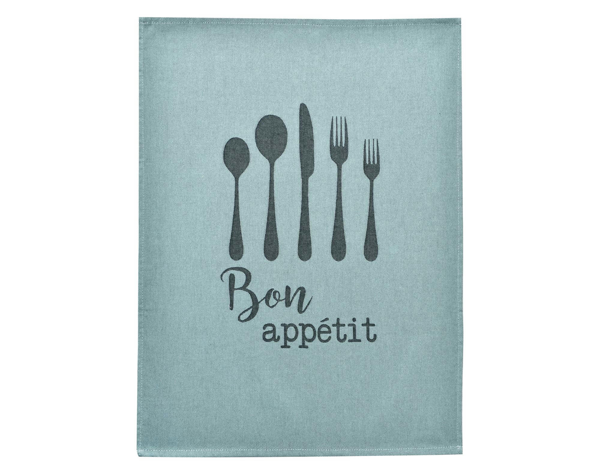BON APPETIT - Lot de 3 torchons 50x70 bleu grisé en coton