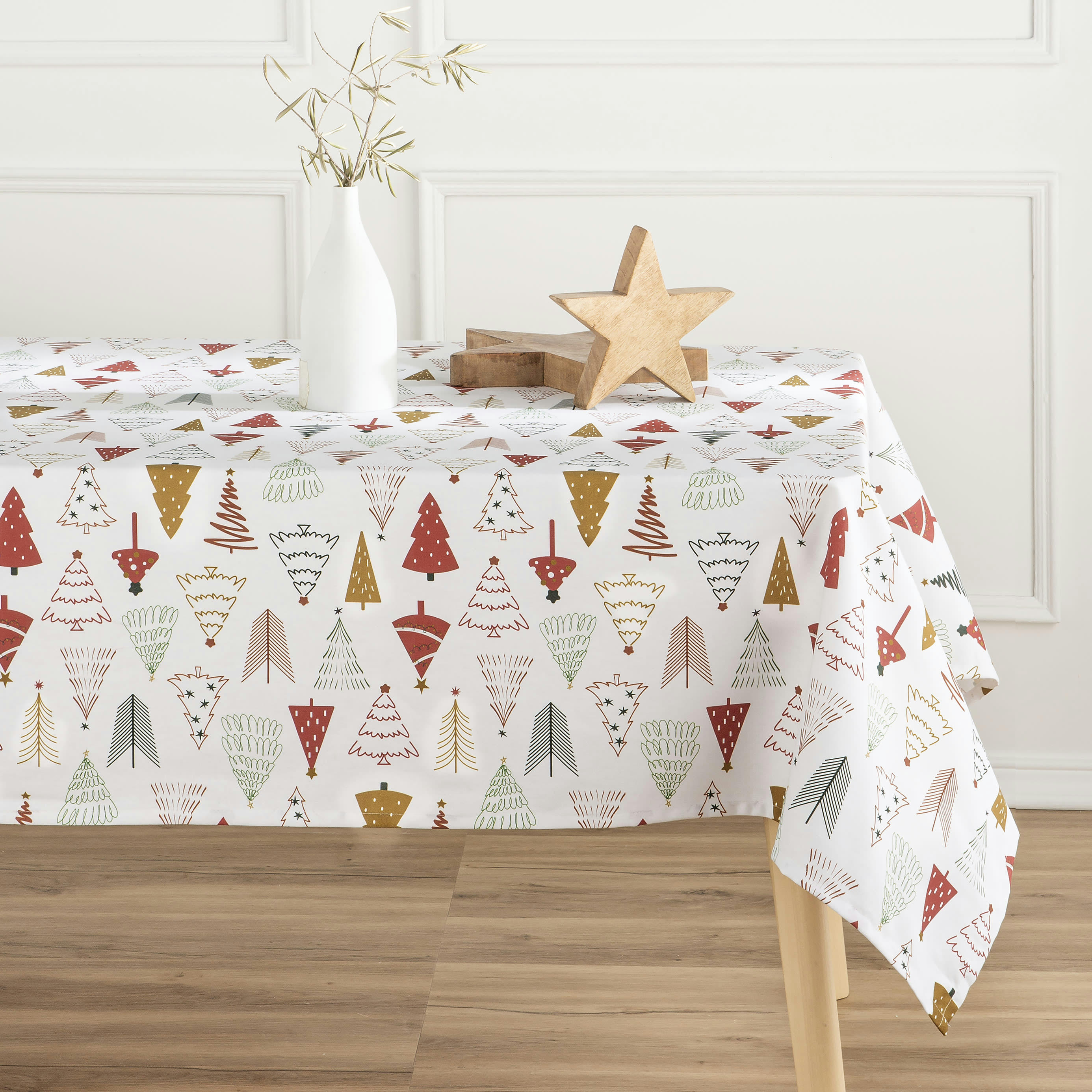 COLLECTION DE NOËL IMPRIMÉE - Nappe en coton antitâche dessin de nöel multicolore 140x140 cm