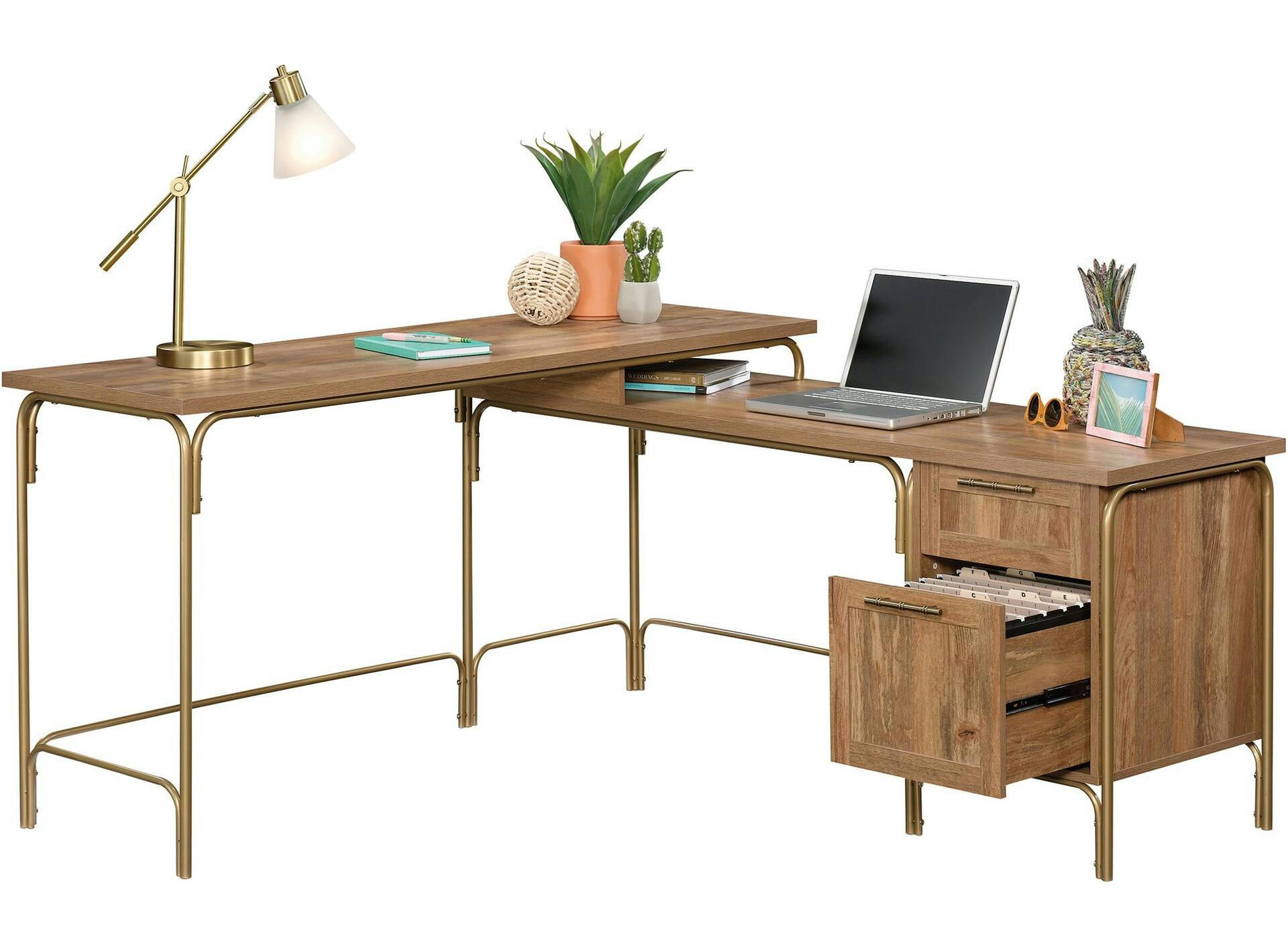 Sauder Coral Cape Corner L-Shaped Home Office Computer Desk, Sindoori Mango Finish