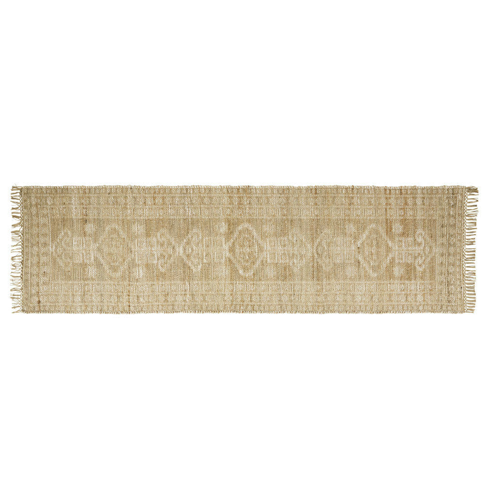 JASMINA - Tapis de couloir kilim tissé en jute et coton beige 80x300