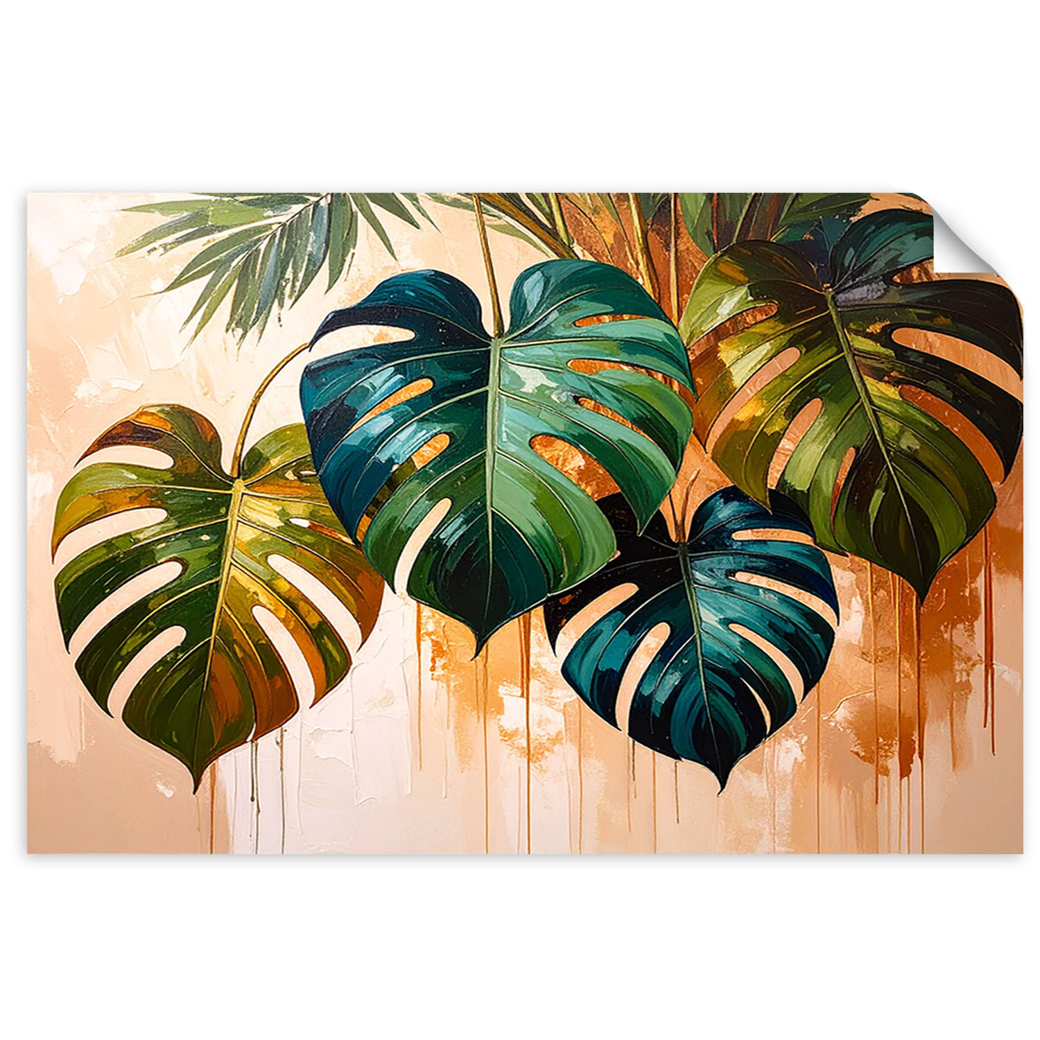 Plakat samoprzylepny do salonu Feeby Monstera Liście efekt farby 30x20
