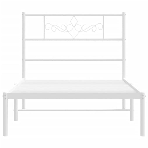 NNEVL Metal Bed Frame with Headboard White 107x203 cm