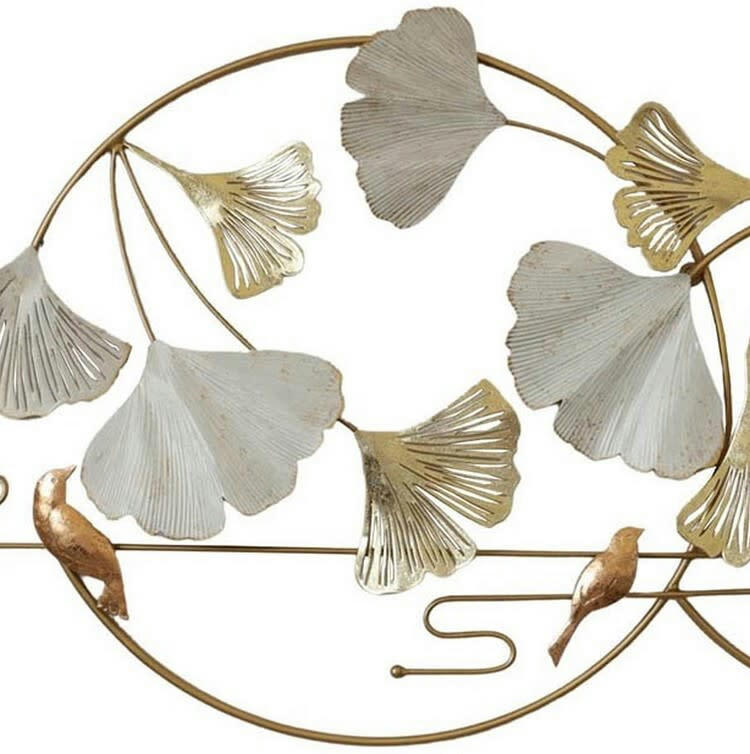 CASSIS - Décoration murale en métal ginkgo et moineaux 118x63