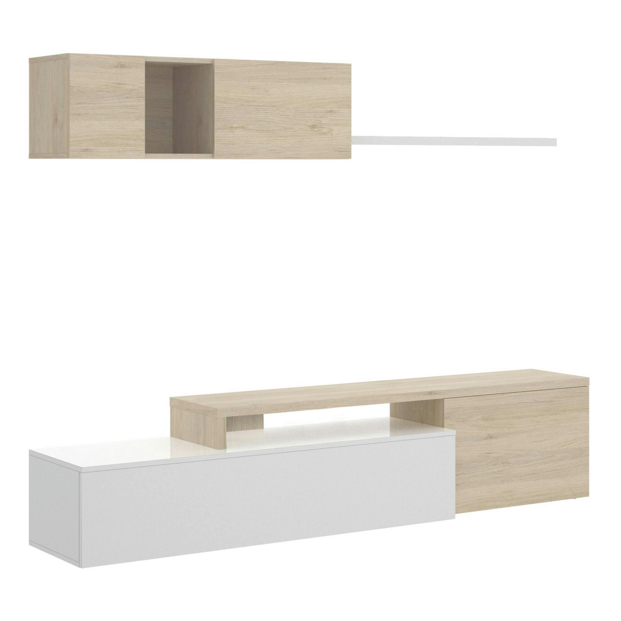 DAGNELL - Mur de rangement effet bois blanc chêne et blanc