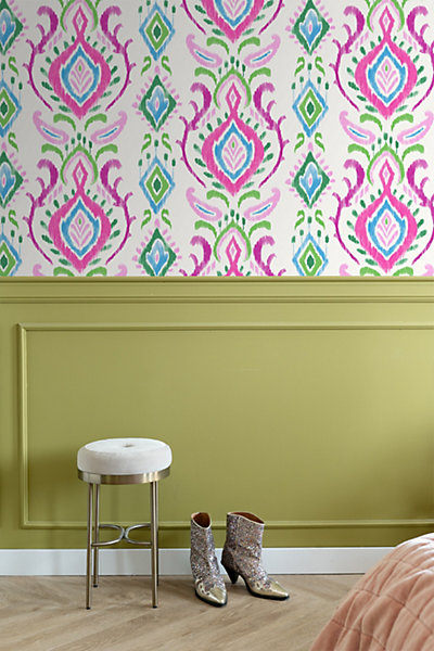 ESTAhome papier peint baroque vert et rose 53 cm x 10.05 m