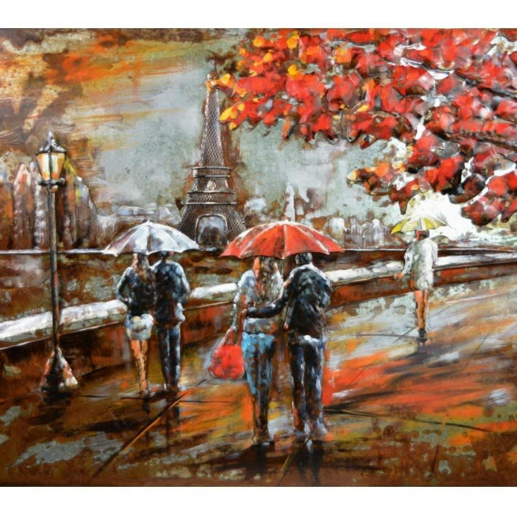MÉTAL BRASS - Tableau relief en métal paris en automne 120x80