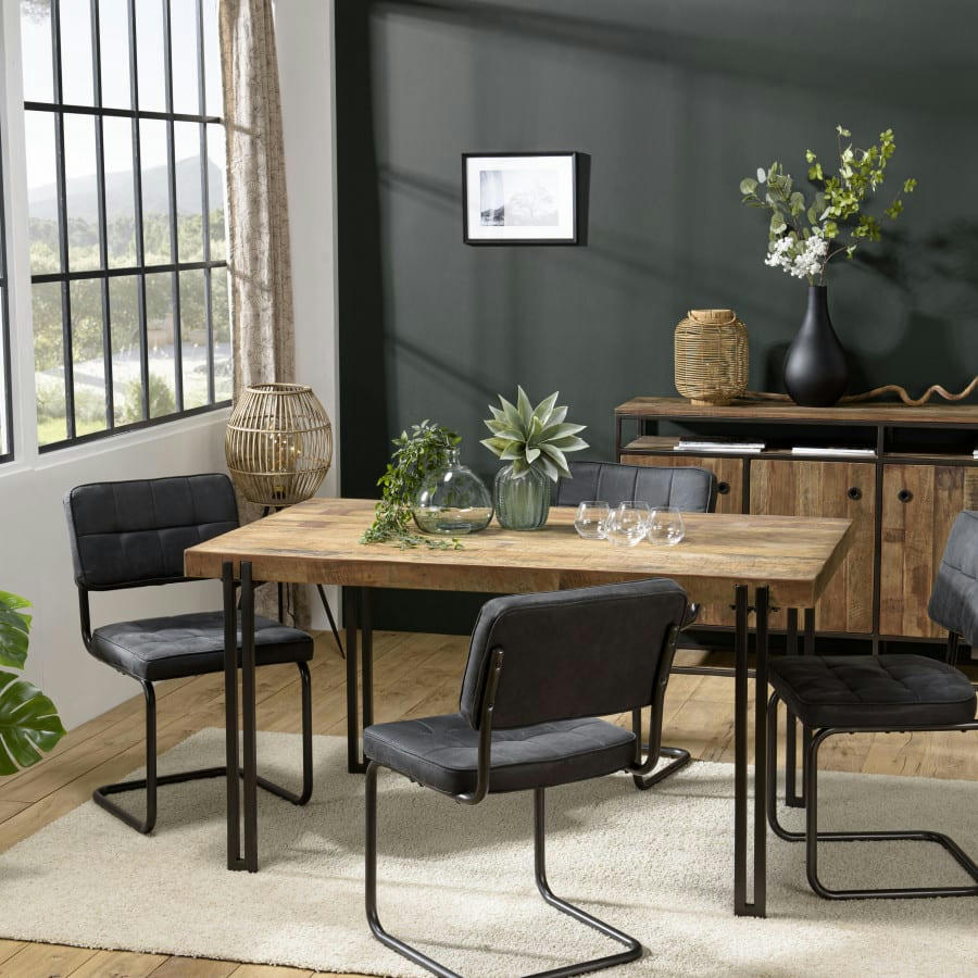 ALIDA - Table à manger en bois mahogany pieds métal noir L150
