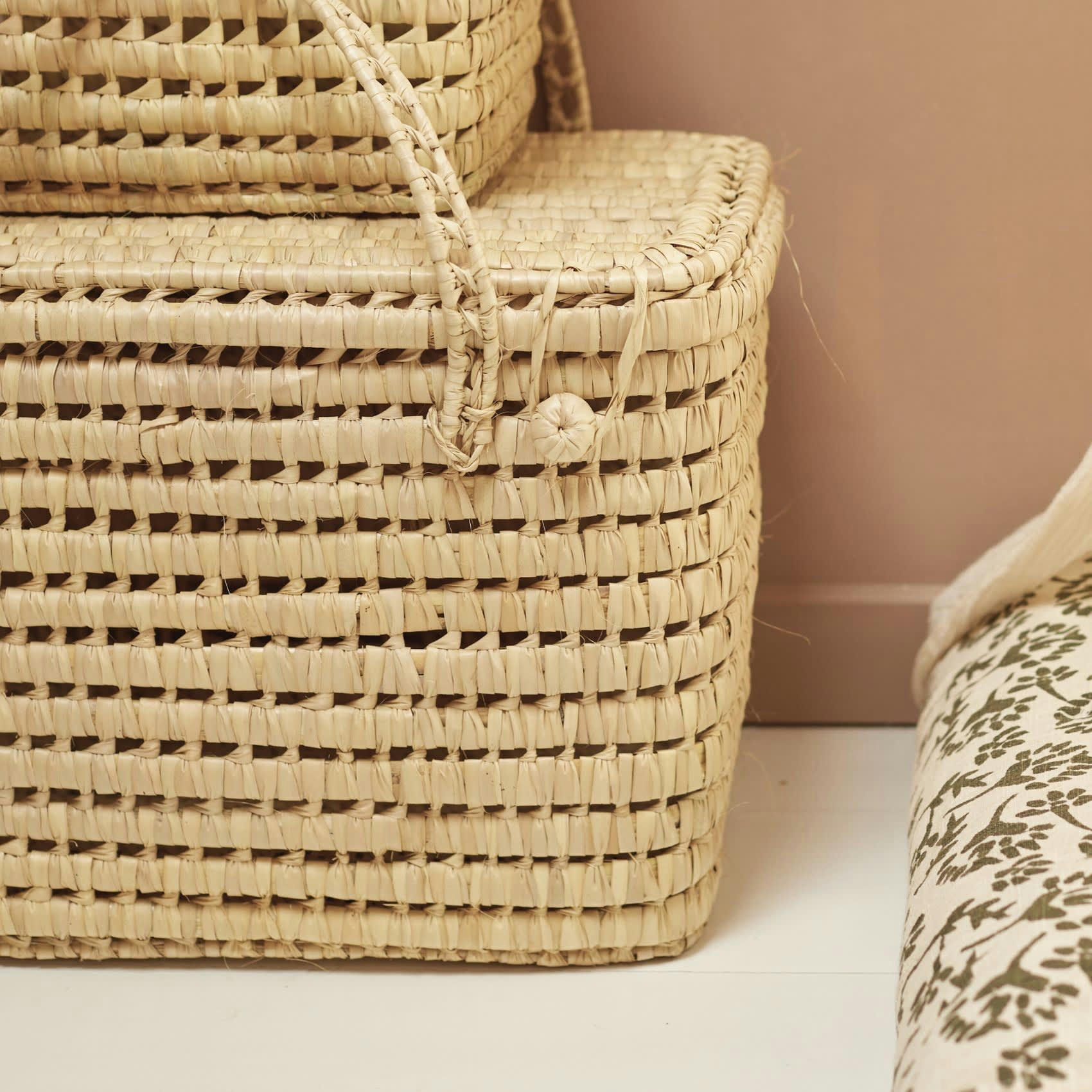 - Coffre de rangement feuille de palmier osier naturel 45x30x30 cm