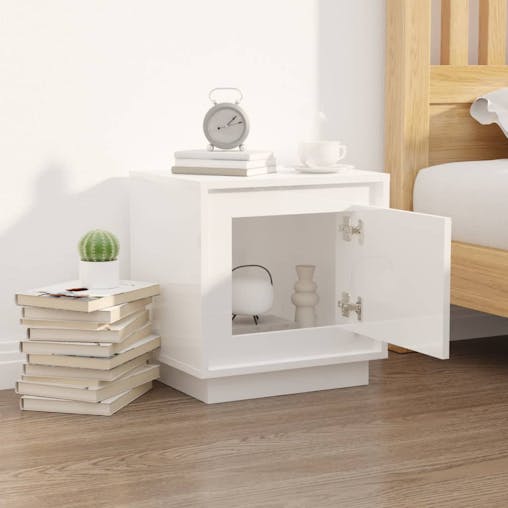 NNEVL Bedside Cabinet High Gloss White 44x35x45 cm Engineered Wood