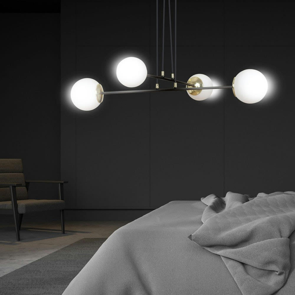SIGNO - Suspension élégante 4 lumières nordique noir avec détails dorés