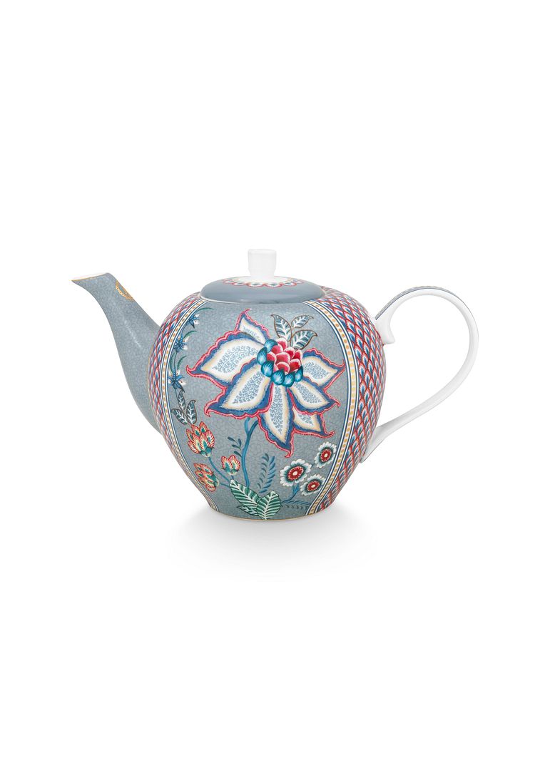 Pip Studio Flower Festival Theepot - Servies - Theekan - Lichtblauw - 1.6l