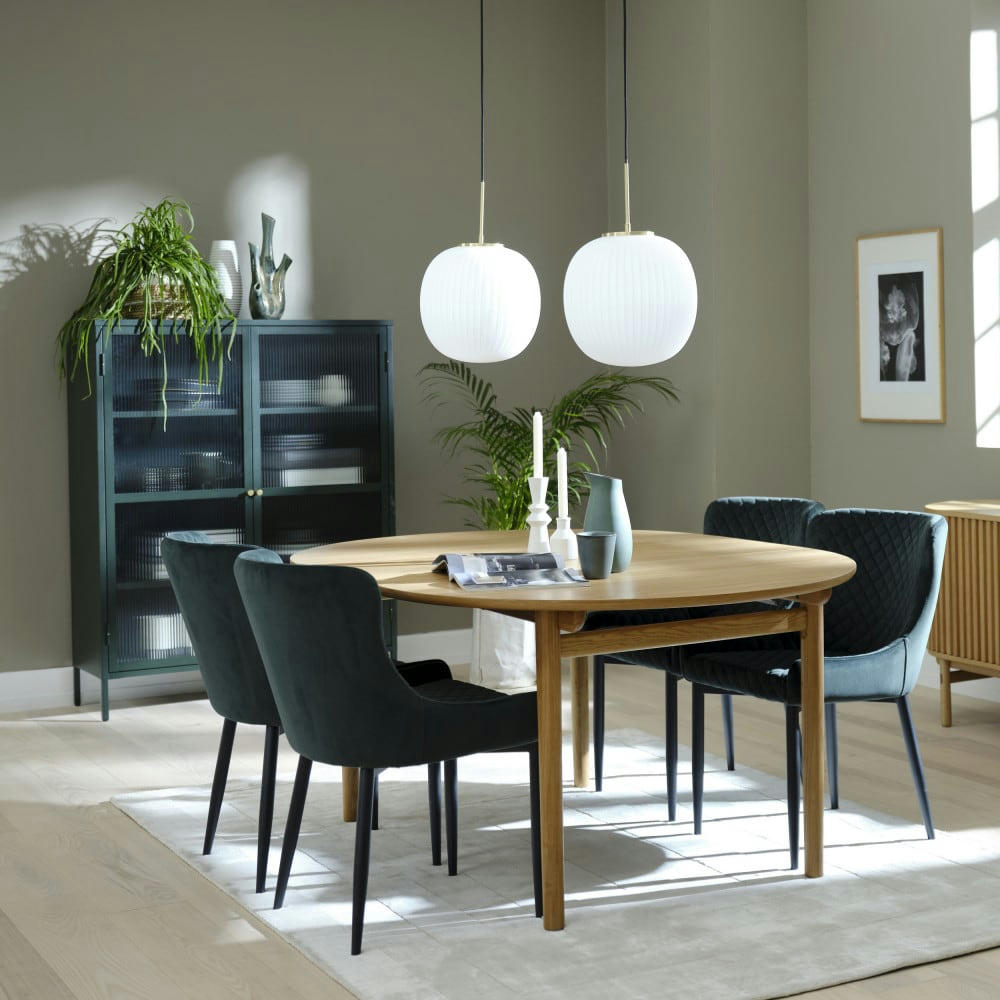 BJORN - Vaisselier 2 portes en verre strié et métal H140cm vert foncé