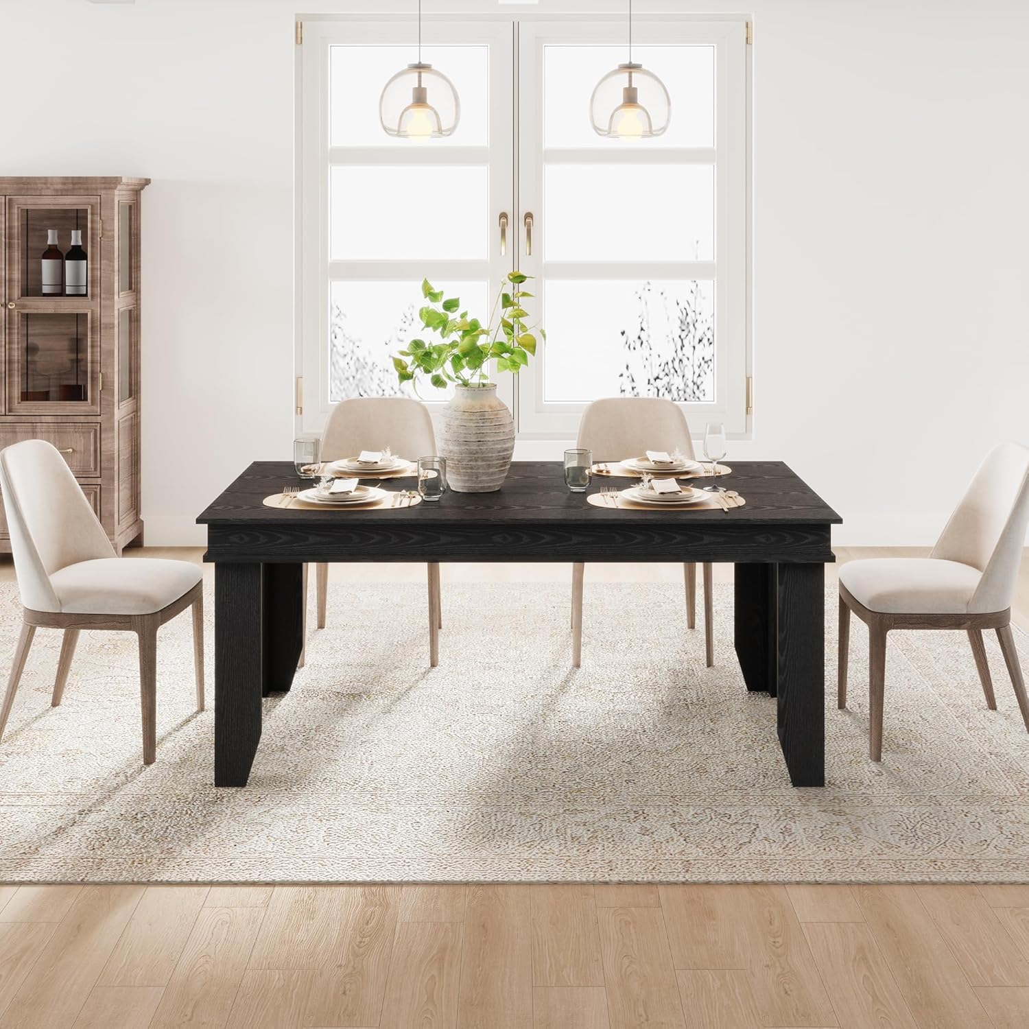 GarveeHome Farmhouse Dining Table for 6-8 People, 71 in Long Kitchen Tables with Wooden Sturdy Frame, 6 ft Large Rectangular Dinner Table for Dining Room, Kitchen, Black, 63 Non-extendable