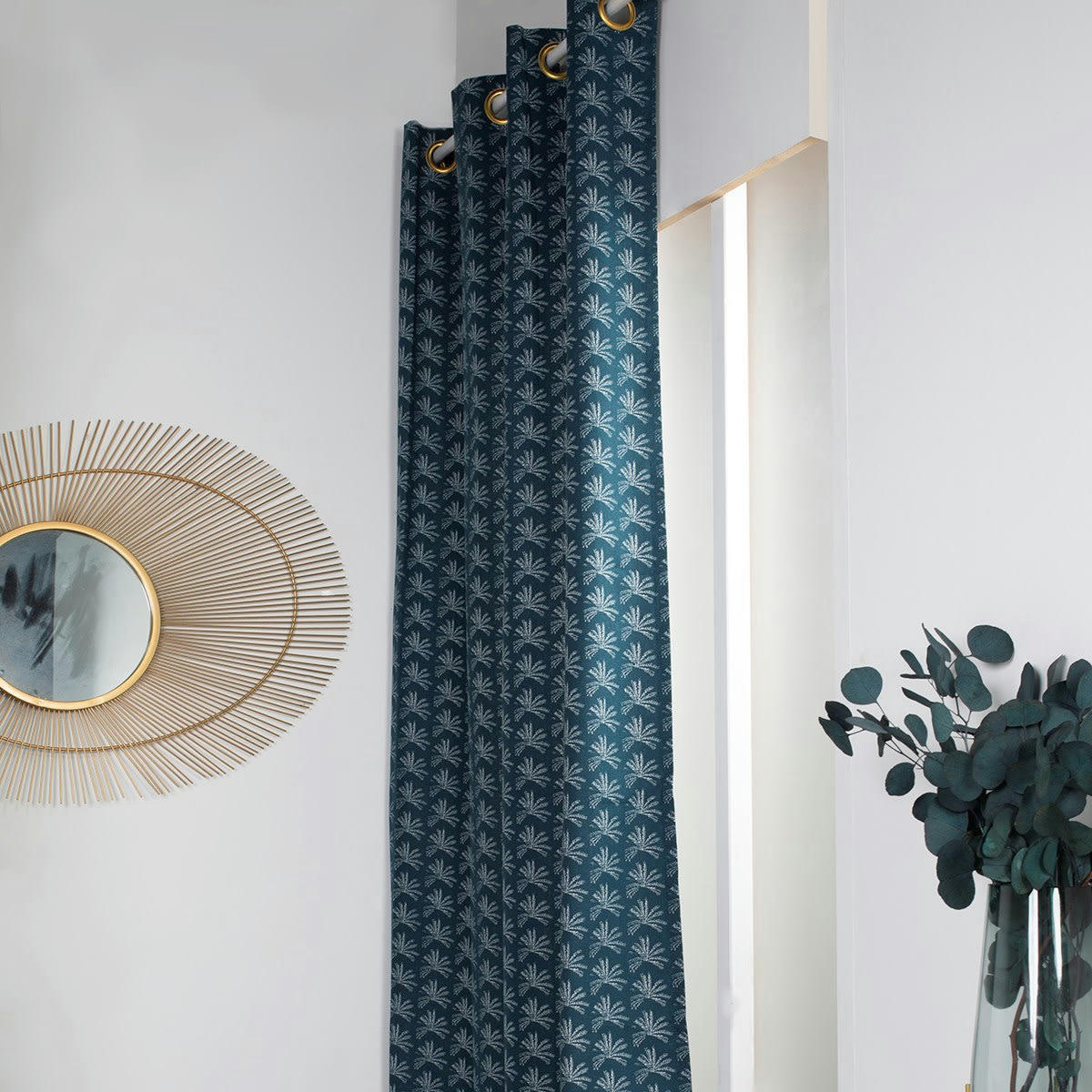 HOTEL TROPIK PALMERAIE - Rideau oeillets imprimé en coton bleu 140x240