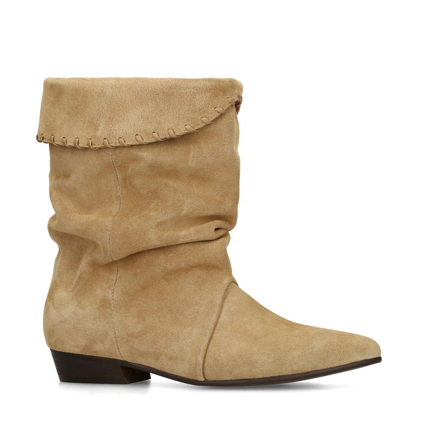 Manfield Beige suède slouchy enkellaarsjes