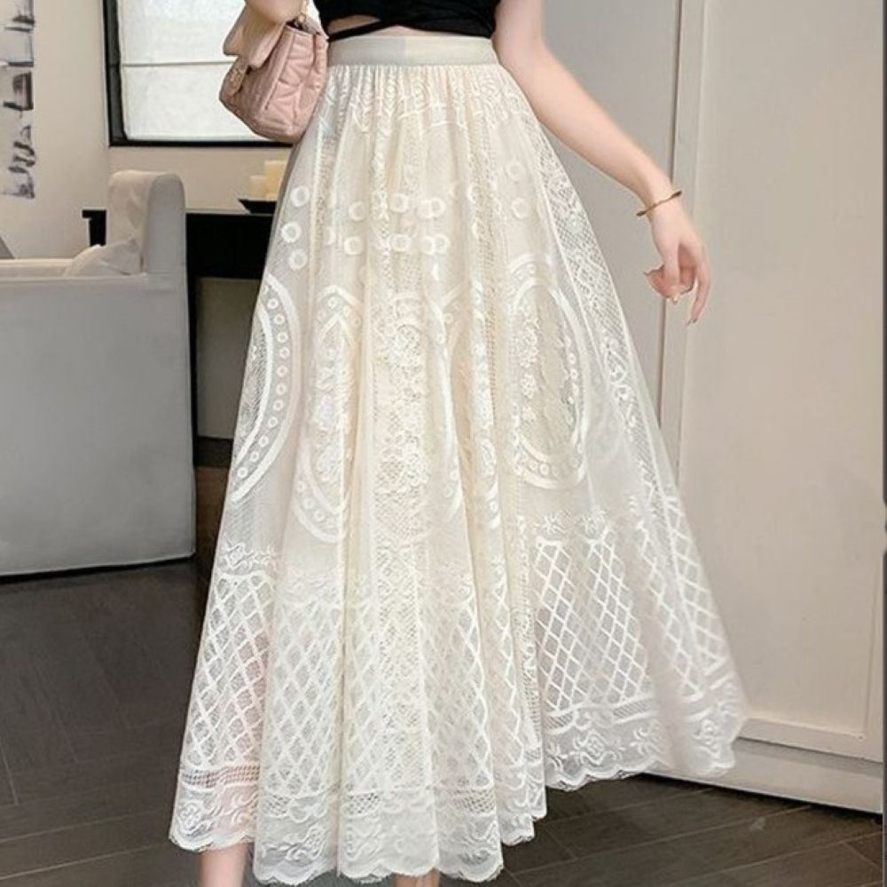 PEACH ACCESSORIES Ovals Print Lace Skirt