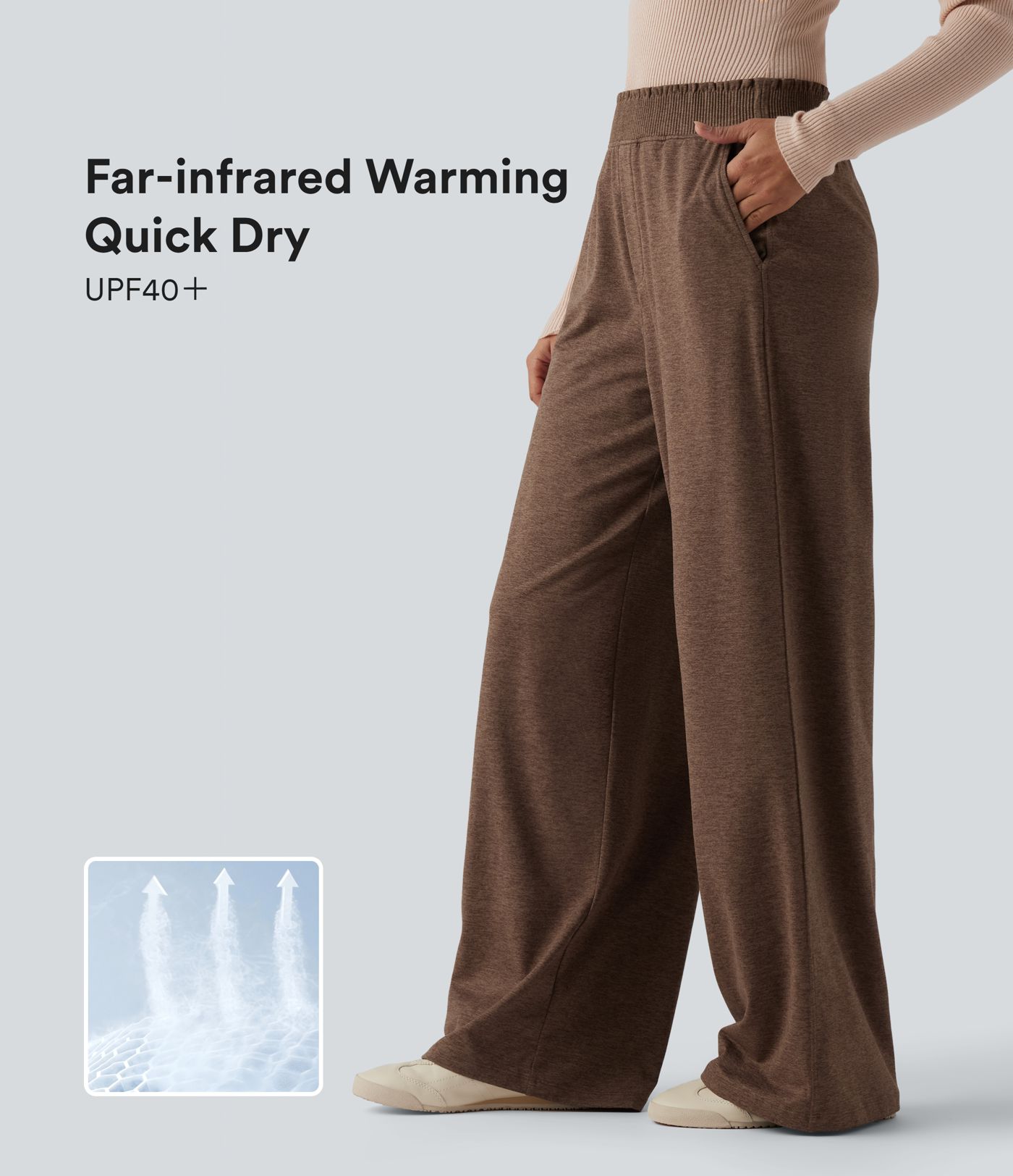 Jogging décontracté thermique large taille haute chiné séchage rapide avec finitions ondulées et poches - UPF40