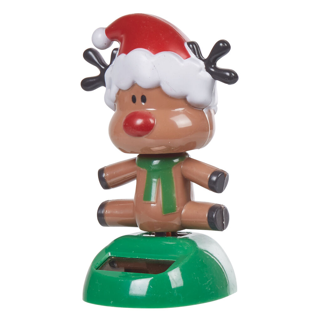 Figurine solaire No&euml;l renne à bonnet