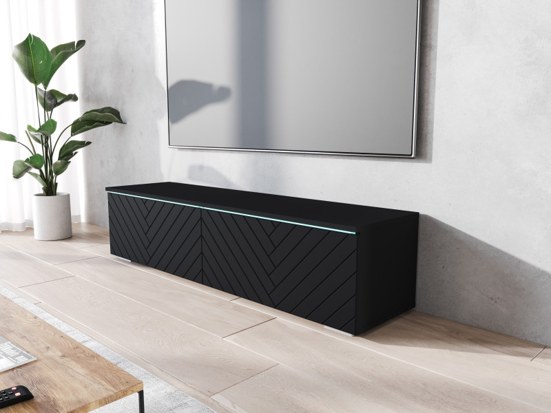 Szafka RTV DONNA 140 czarny grafit/czarny MDF jodełka