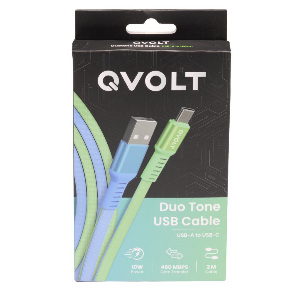 Câble USB-A vers USB-C charge rapide bicolore vert et bleu 2m