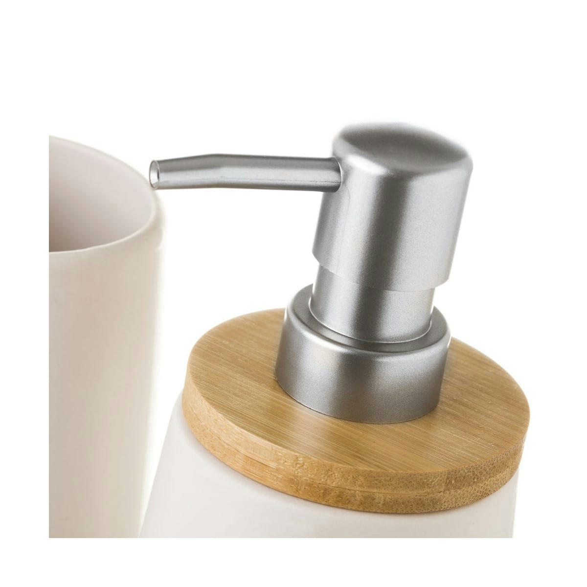 - Set salle de bain céramique blanche et bambou - 3 pièces