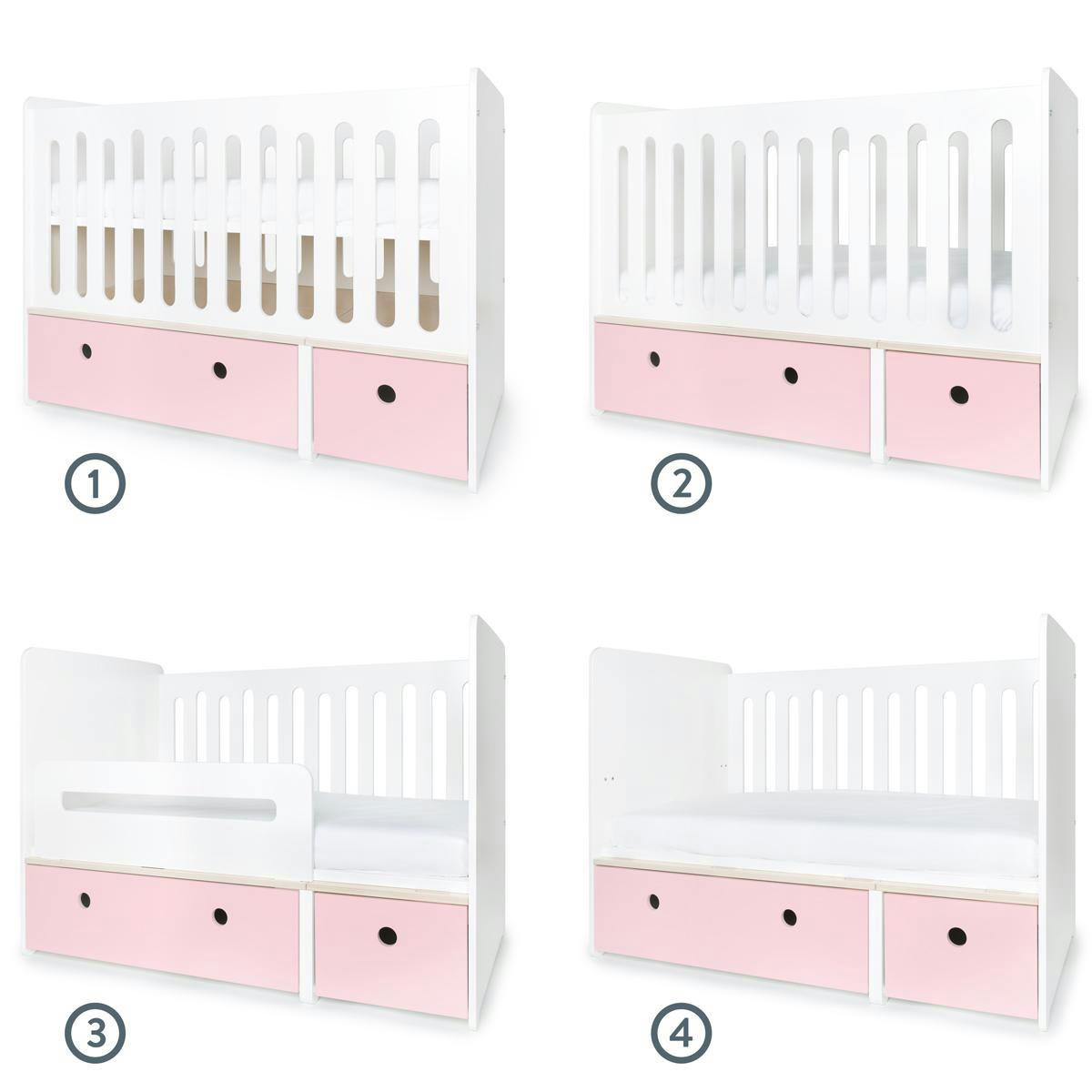 COLORFLEX - Lit bébé évolutif 70x140cm rose pastel