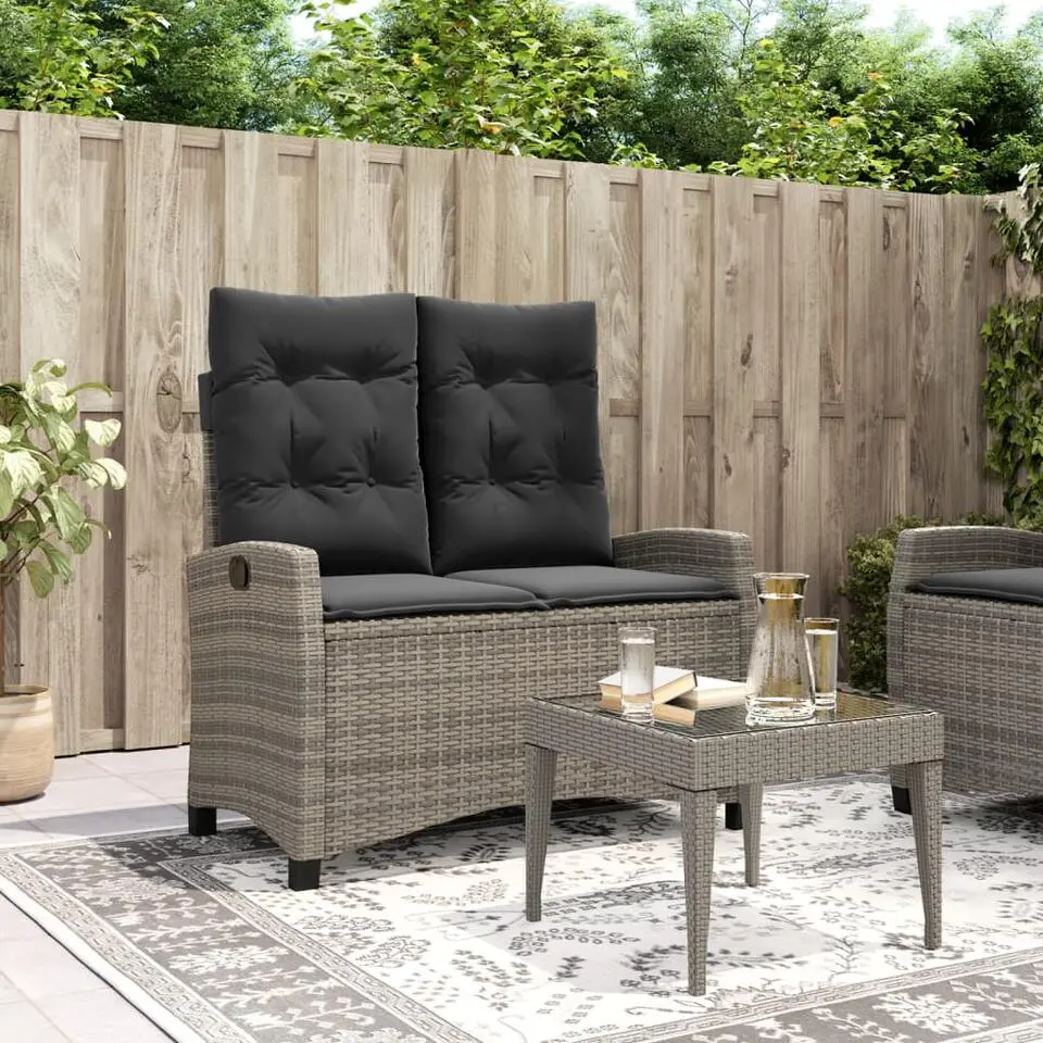 vidaXL - Verstelbare loungebank met kussens - Grijs - Poly rattan - 105x66x93 cm