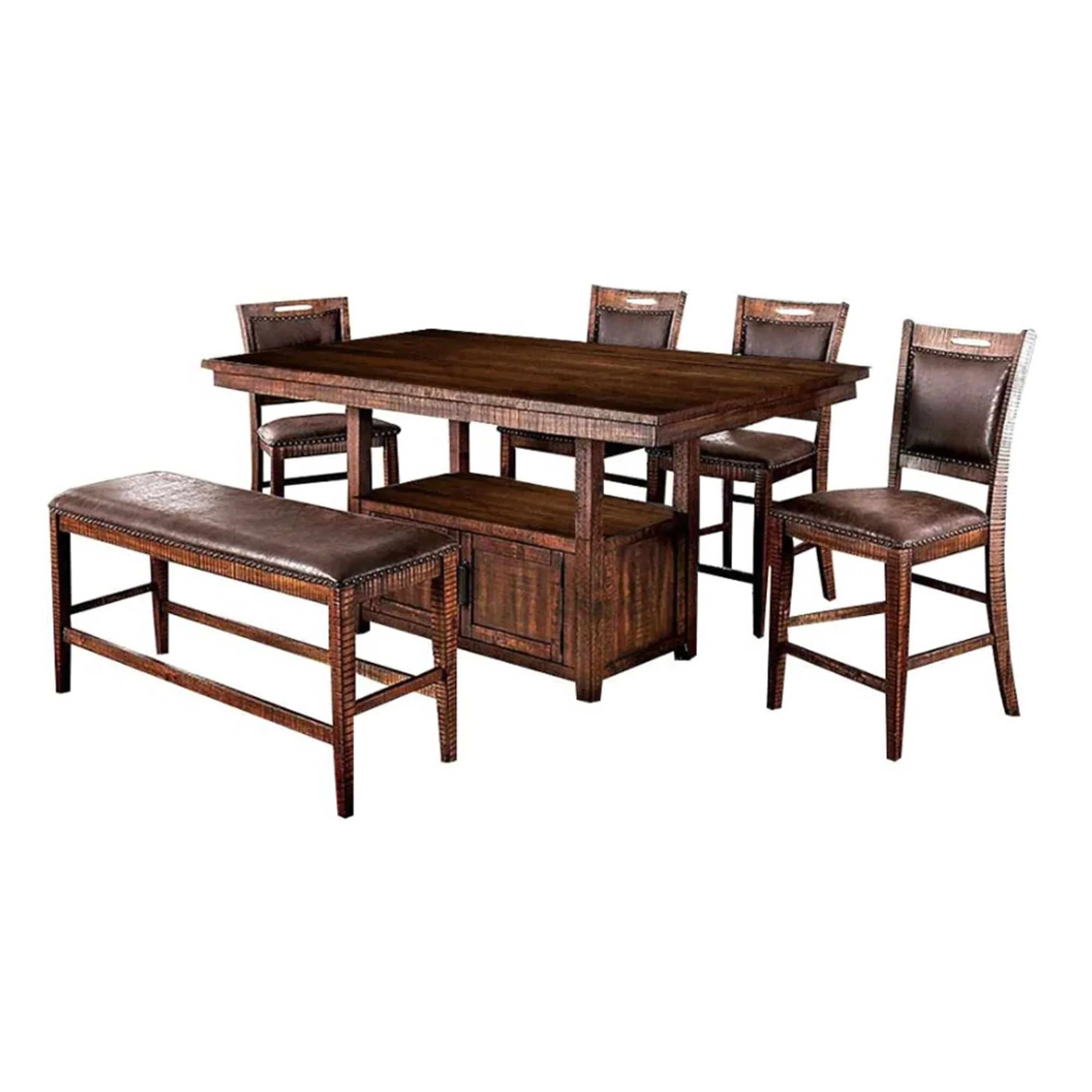 Chiki 7pc Counter Height Table with 6 Dark Oak Faux Leather Chairs