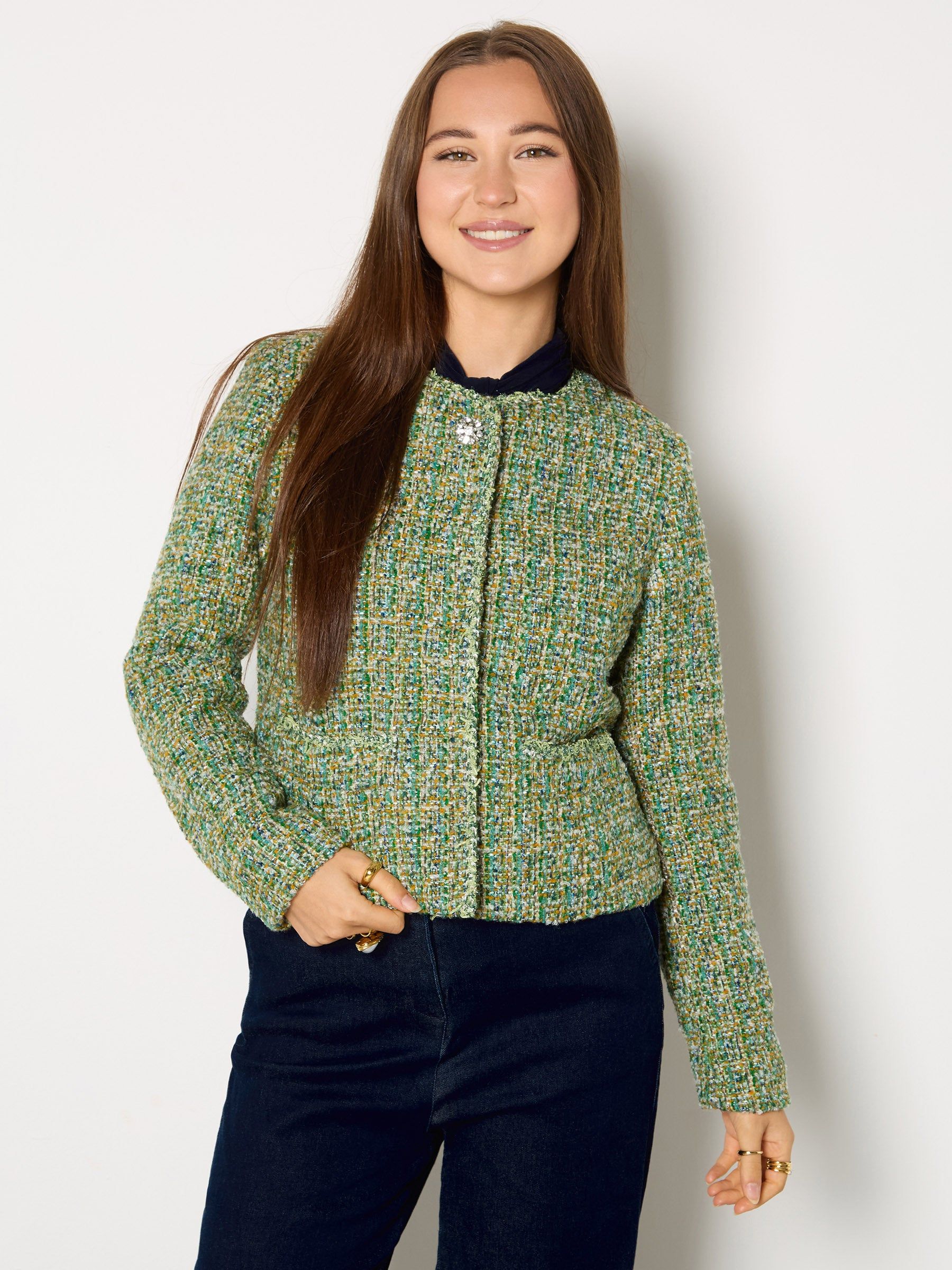GWD by GEORGE W. DAVIES GWD ChloeAnnie Green Button Through Boucle Jacket