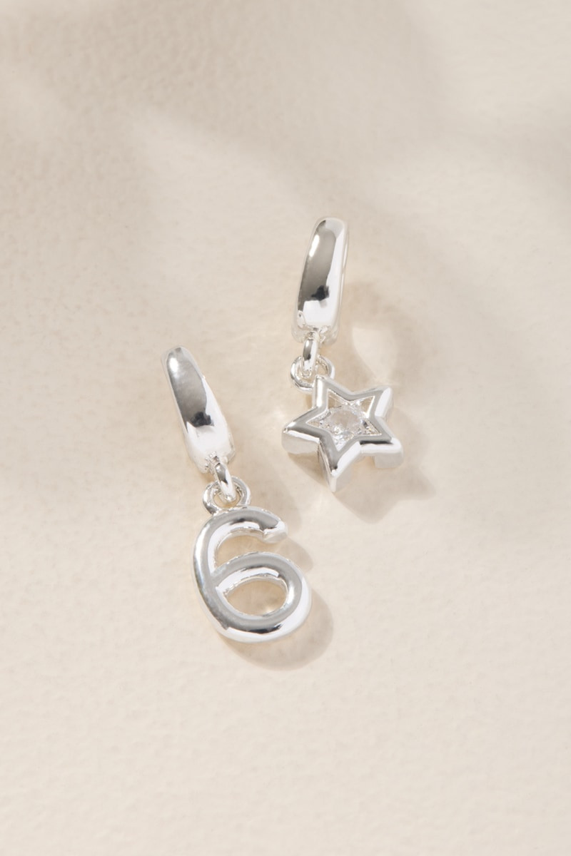 Star and Number Charm Set Silver