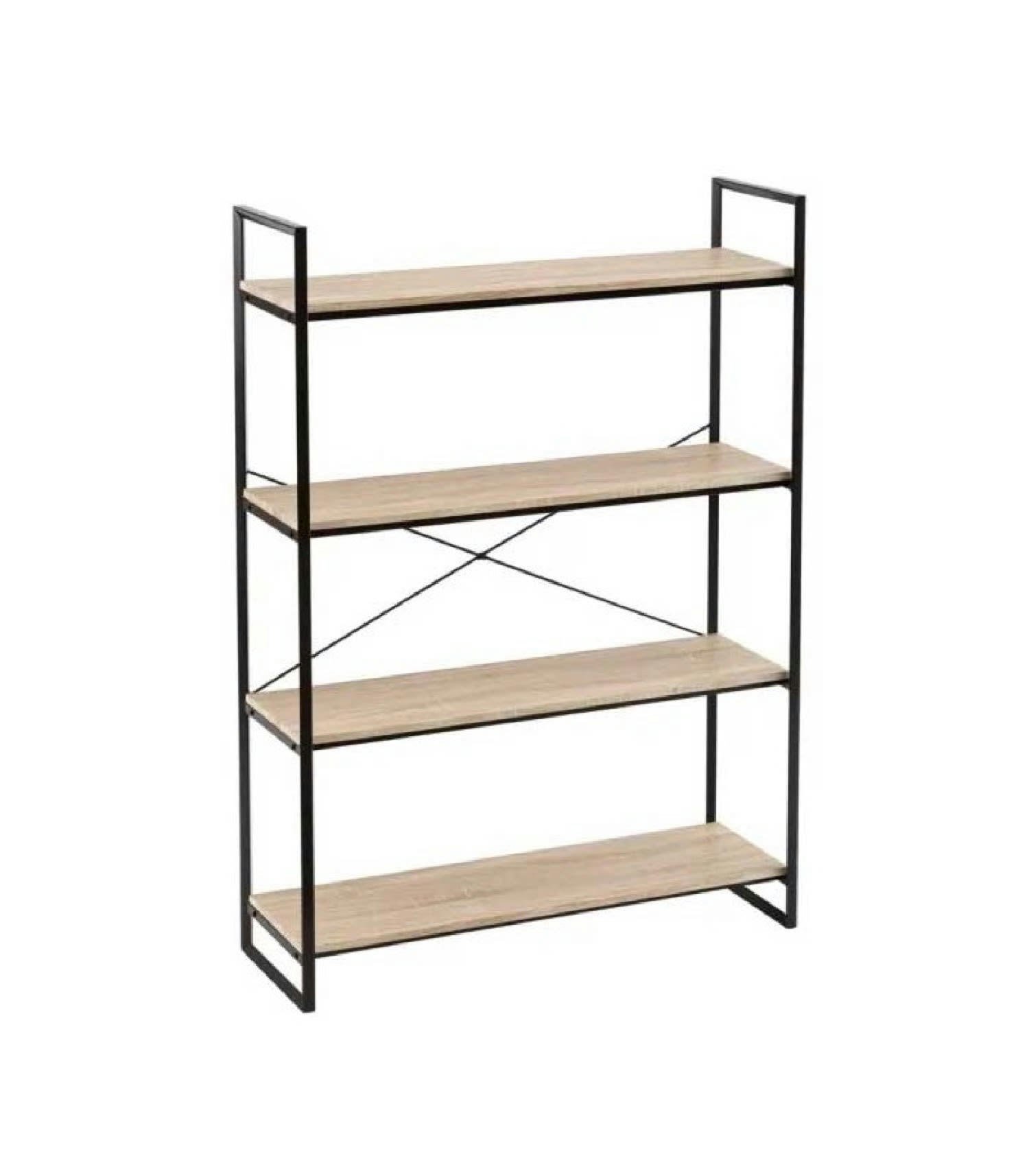 MÉTAL - Étagère métal noir et bois 4 étages