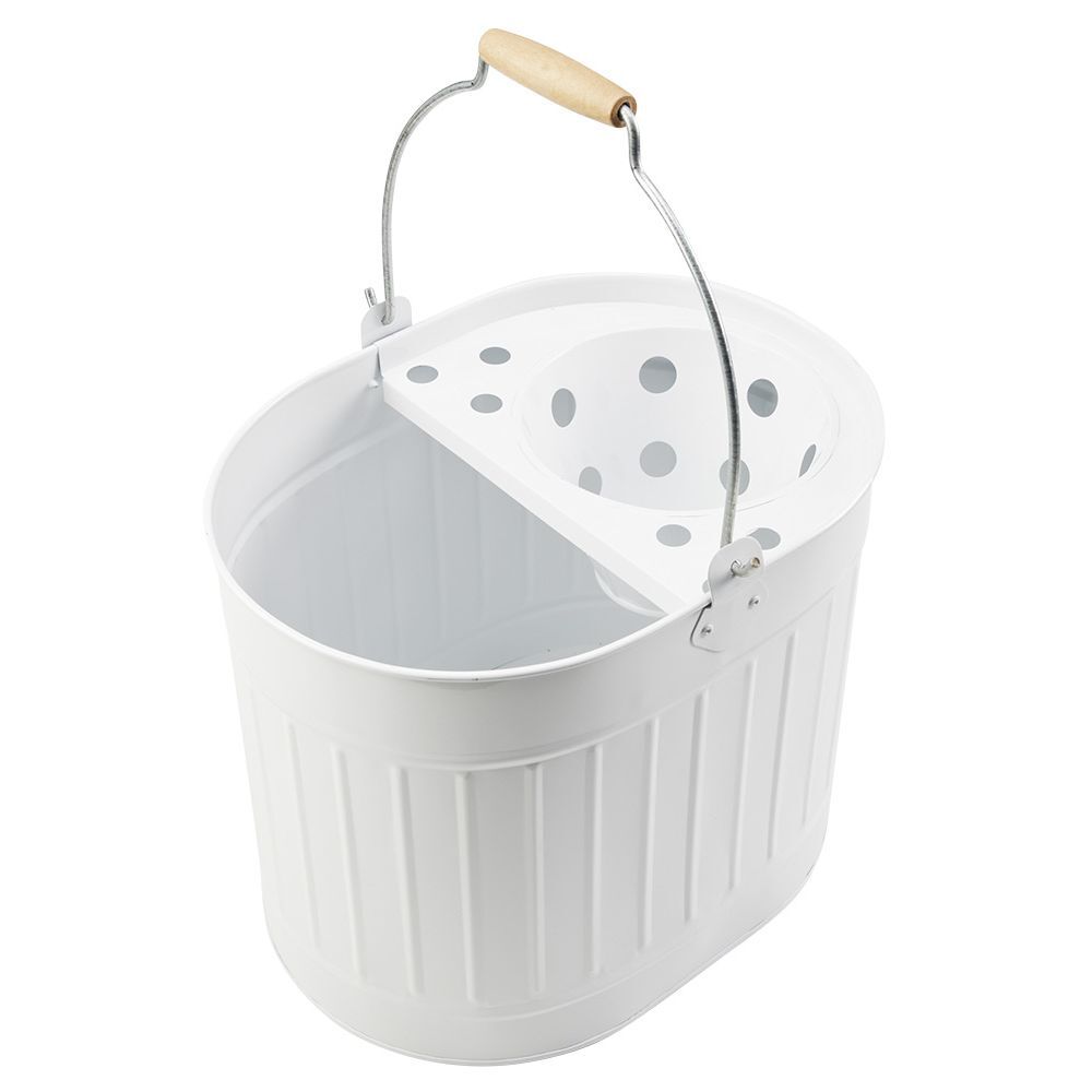 Seau essoreur vintage métal et bois anti corrosion 14L