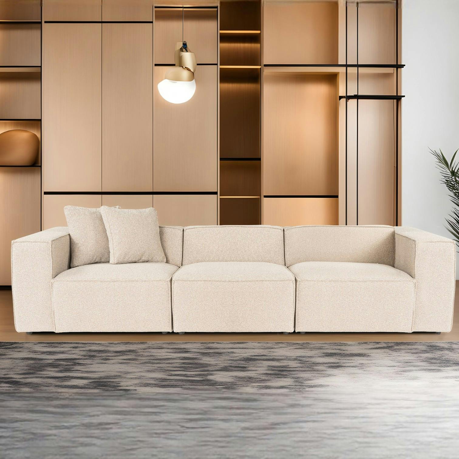 Canapé 4 places beige rosé design coutures apparentes OSTUNI