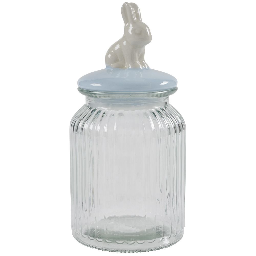 Bonbonnière verre 1L forme lapin bleu Ø11xH22cm