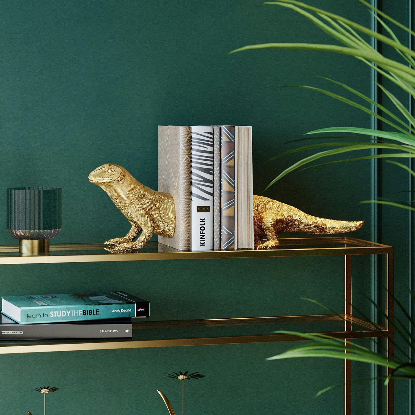 LIZARD - Serre-livres lézard en polyrésine dorée