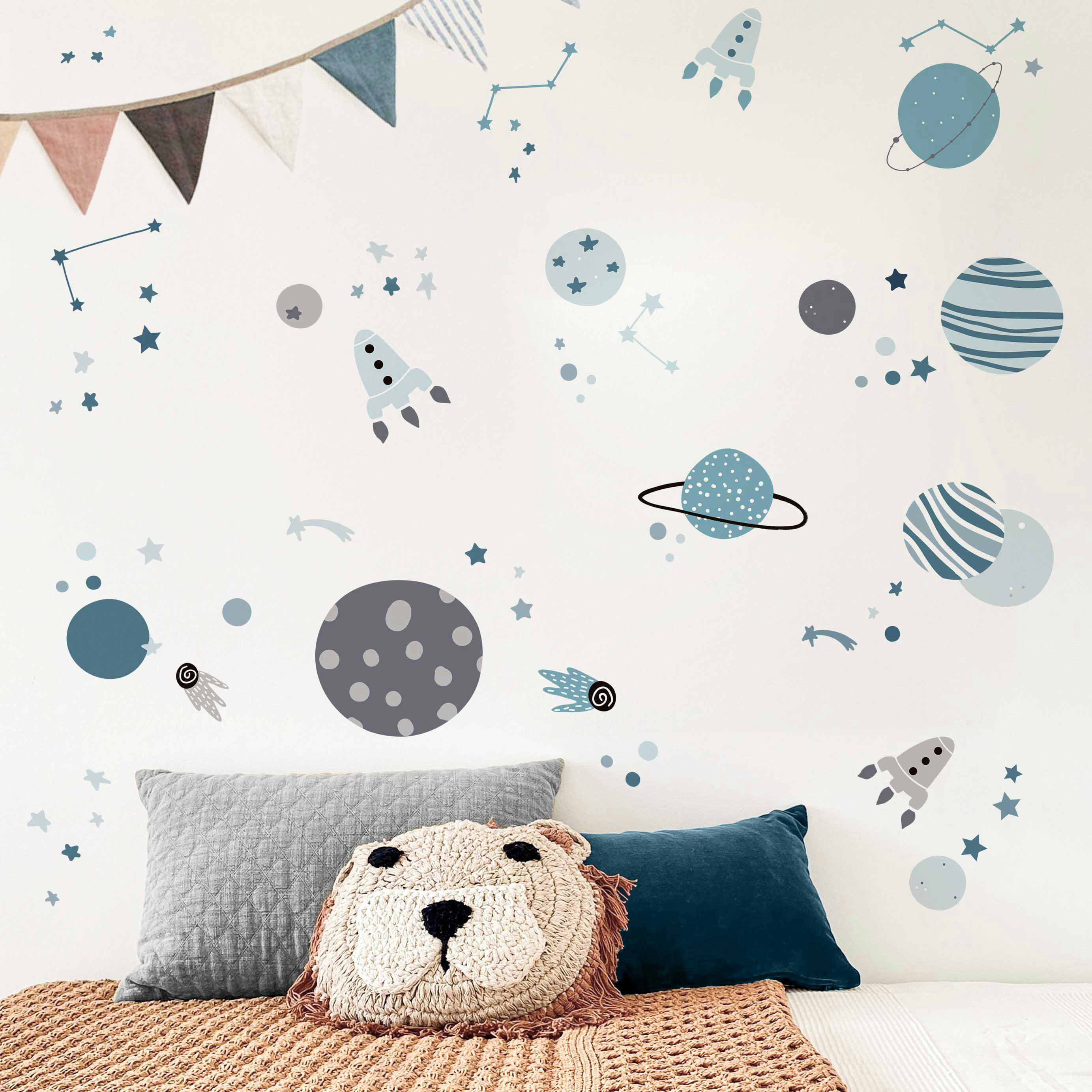 COSMO - Stickers mureaux en vinyle espace bleu et gris