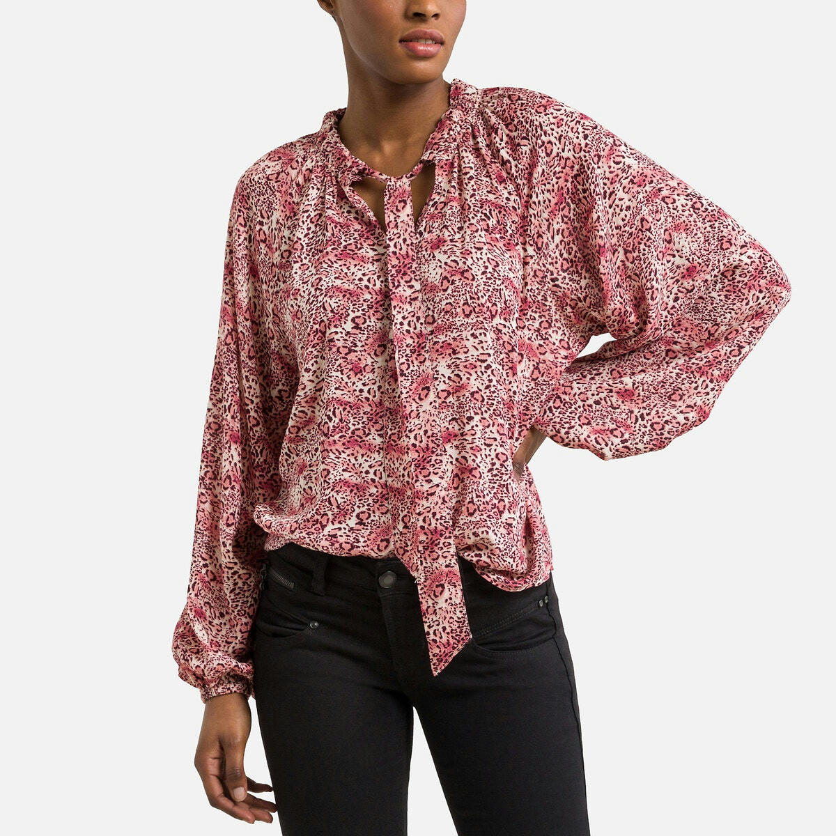 Blouse lavallière, manches longues, imprimée