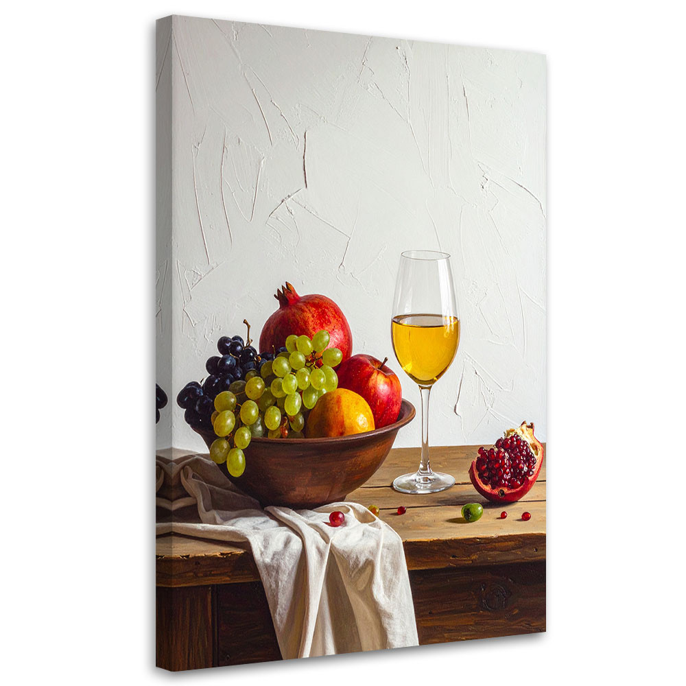 Obraz do kuchni jadalni restauracji, Martwa natura owoce i wino 20x30