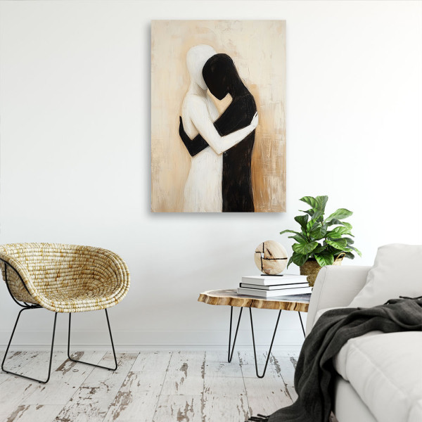 Feeby Obraz na płótnie, Zakochana Para na Beżowym Tle 40x60