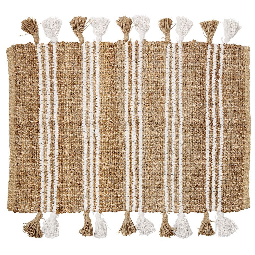 Tapis en jute avec pompon blanc L60X90 cm