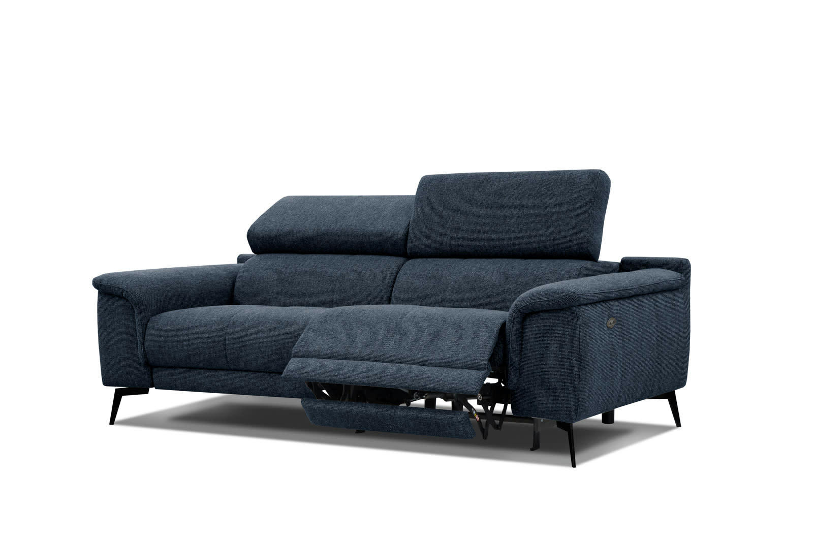 FIERO - Canapé 3 places XXL avec relax électrique côté droit tissu bleu foncé